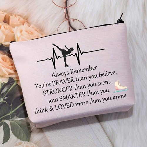 Ice Skating Gifts Cosmetic Bag Figure Skating Gifts Makeup Bag Skate Lover Gift for Women Ice Skater Gifts (Ice Skating Pouch Makeup Bag Pink)