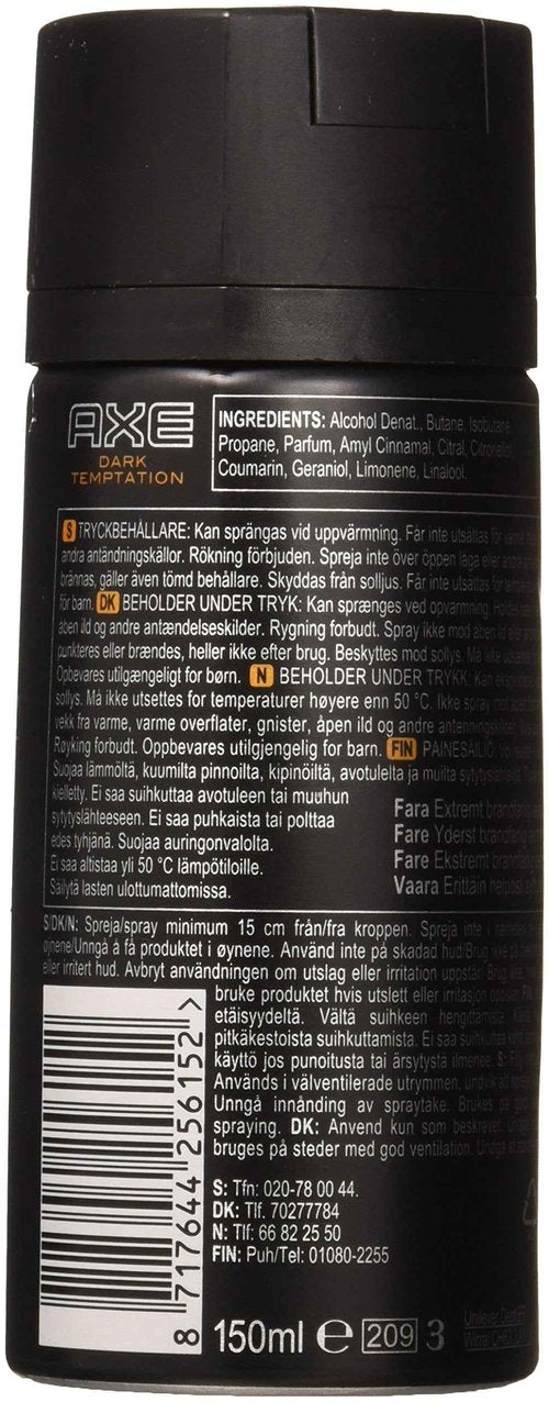 AXE DEODORANT BODY SPRAY (5.1, Ounce PACK OF 6, Dark Temptation)