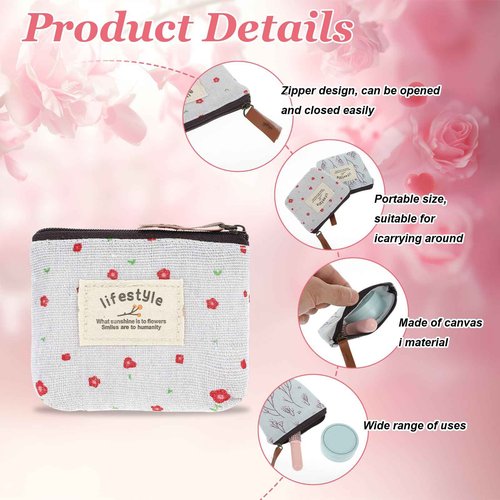 Apausvcm 4Pcs Mini Makeup Bag, Linen Floral Pouch for Purse Small Cosmetic Bag with Zipper Portable Toiletry Organizer Cute Coin Purse Storage Pouch Bag Fabric Cosmetic Pouch for Girl Women
