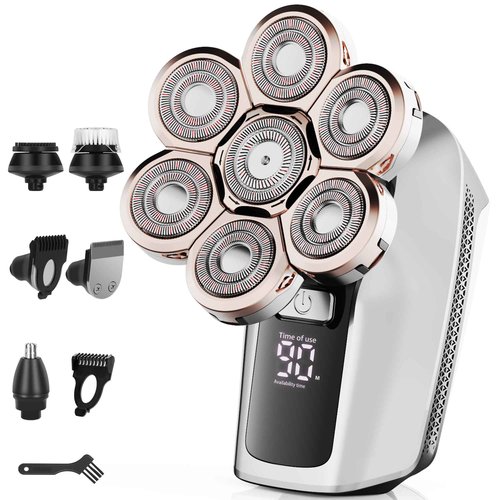 7D Electric Bald Shaver - 5-in-1 Dry/Wet Men's Head Shaver with Led Display & IPX7 Waterproof, Detachable, Rechargeable Razor
