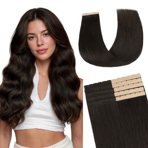 GOO GOO Tape in Hair Extensions Human Hair, 2 Dark Brown, 16inch 40g 10pcs, Mini Tape Cut to Fit，Skin Weft Seamless Invisible, Remy Human Hair