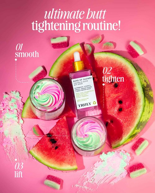 Truly Beauty Buns of Glowry Glow & Tighten Serum, Skin Tightening Cream Serum, Cellulite Cream for Thighs and Buns Fast Absorbing. Butt Enhancement Cream and Firming Lotion - 3.1 OZ