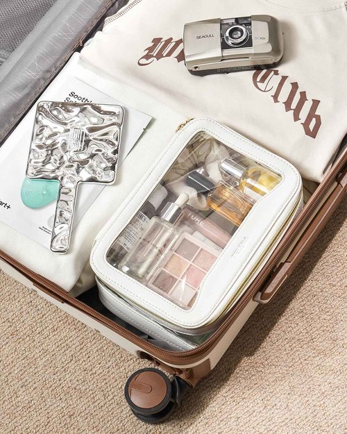 Telena Clear Makeup Bag Travel Toiletry Cosmetic Bag Portable Make Up Organizer for Women Beige
