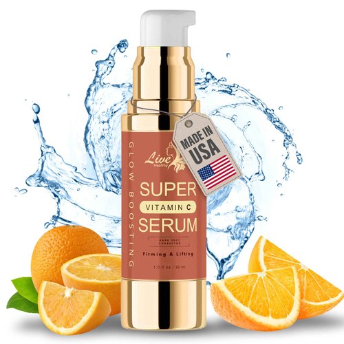 Live Healthy Super Vitamin C Serum for Woman over 70 - Super C Serum with Peptides, Hyaluronic Acid - Brightening, Anti Aging, Lifting & Firming, Wrinkle & Age Spots Reduction - Made in USA | 30ml