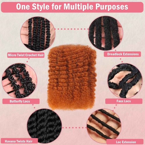 Unipearl Afro Kinkys Bulk Human Hair 16 Inch 50g/Pack Ginger-100% Real Curly Human Hair for Afro Twist Hair, Braiding Hair, Repair Locs, Dreadlock Extensions