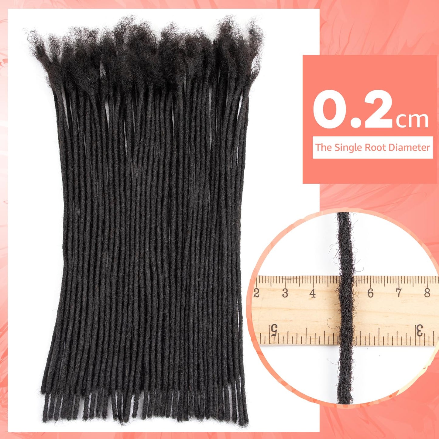 Teresa 10 Inch 0.2cm Width Loc Extension Human Hair Natural Black 60 Strands Full Hand-made Permanent Locs Extensions Can Be Dyed and Bleached for Men/Women/Kids Real Dreadlock Extensions Human Hair