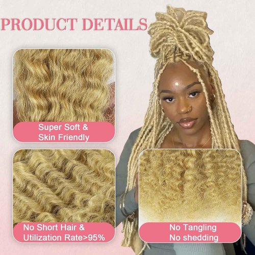Unipearl Afro Kinkys Bulk Human Hair for Dreadlock Extensions 50g/Pack 18 Inch Honey Blonde 100% Afro Bulk Human Hair for Twists Repair Locs and Kinky Braiding Hair