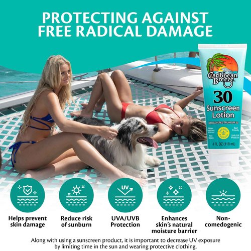 Coral Reef Safe Sunscreen SPF 30 Suntan Lotion, Mango Lime Scented Vacation Sunscreen, Reef-Safe Sunblock for Face & Body, Eco-Friendly, Water Resistant (80 Minutes), 4 Oz (120 mL) by Caribbean Breeze