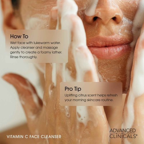 Advanced Clinicals Exfoliating Glycolic Acid & Salicylic Acid Face Wash + Hydrating Vitamin C Facial Cleanser 2pc AM/PM Skin Care Set For Women & Men To Gently Exfoliate & Cleanse Dirt & Oil, 2PC