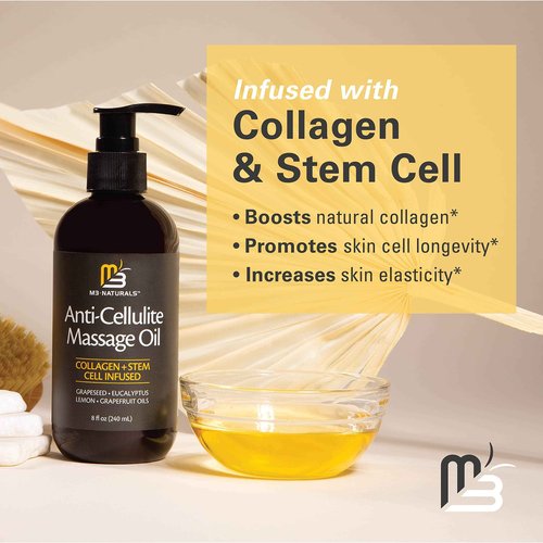 M3 Naturals Anti Cellulite Massage Oil and Silicone Brush Bundle