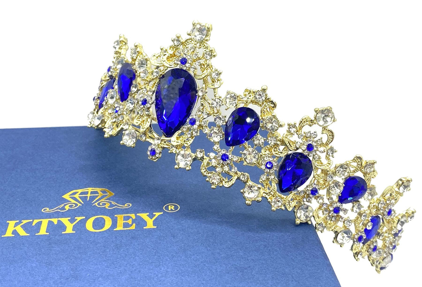 KTYOEY Queen Crown and Tiara for Women-Crystal Headband Princess Crown Hair Accessories for Bride Party(Blue)