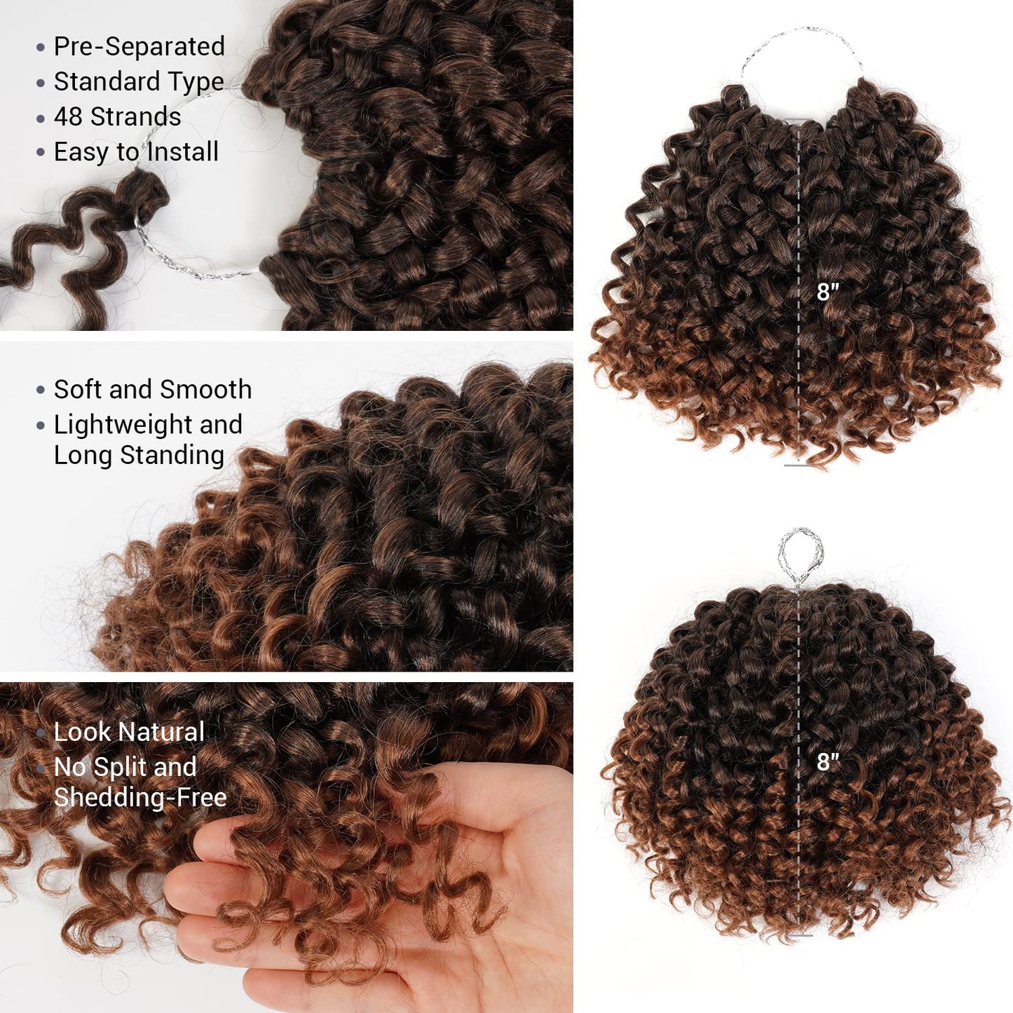 6 Bundle (3 Pack) 8 Inch AU-THEN-TIC 2X Spiral Wand Curl Crochet Braids Jamaican Bounce Curly for Black Women Syntheric Hair Extensions FreeKalon Fiber (3-Pack, T1B/30-tipped Off Black & LightAuburn)