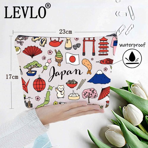 LEVLO Japan Travel Pouch - Zipper Pouch Bag for Souvenirs & Gifts, Japanese Trip Theme
