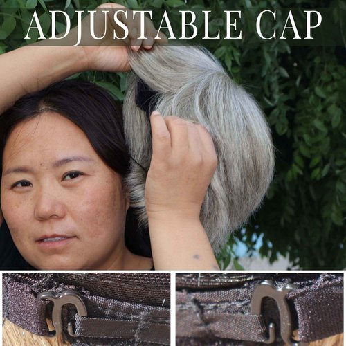 LSXCSM Salt and Pepper Human Hair Wig Short Pixie Cut Wigs with Bangs for Older Black Women Grey