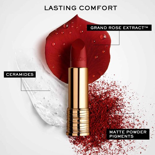 Lancôme L’Absolu Rouge Drama Matte Lipstick, Ultra Matte Finish, 8HR Full Coverage Color with Ceramides, Hyaluronic Acid, Rose Extracts for Moisture & Comfort, Smudge-Resistant - 196