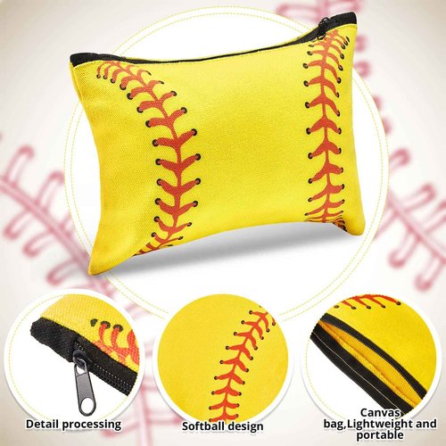24 Pcs Softball Gifts: Makeup Bag, Cosmetic Bag, Portable Travel Softball Bags for Girls Team Player with Zipper Storage