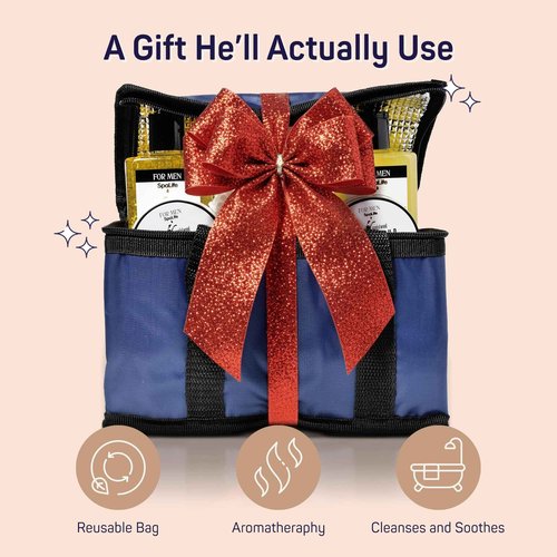 SpaLife Luxury Spa Skincare Sandalwood Gift Set for Men | Mens Body Wash Gifts | Mens Gift Set for Bath and Body | Christmas Gifts for Men | Cleansing, Moisturizing, Exfoliating | 7-Piece Bundle