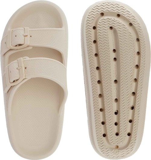 WHITIN Pillow Slippers for Women Men Pillow Bathroom Adjustable Double Buckle Thick Sole EVA Soft House Slides Quick Drying Spa Beach Pool Shower Slippers Khaki