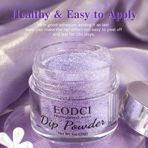 EODCI Dip Powder for Nails, Purple Glitter Dipping Powder - No Needed Nail Lamp Curing - Long Lasting Dip Nail Colors - Nail Art Starter Manicure DIY at Home 1oz