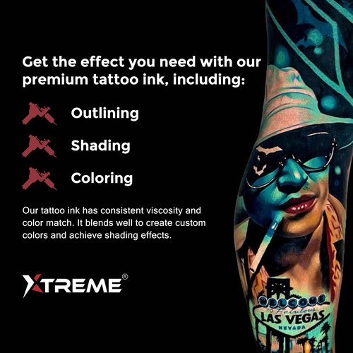 Xtreme Tattoo Ink, Versatile Medium Viscosity for Precision Tattooing, Rich Hue, Quick Healing, Acrylic-Free, Water Based and Premium Quality, Ready-to-Use Tattoo Ink (Extra Black, 2 oz)