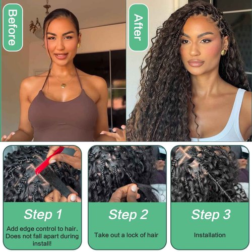 Human Braiding Hair for Boho Braids 120g 3 Bundles Deep Wave Curly Bulk Human Hair for Braiding Knotless Bohemian Natural Color (1B, 24 Inch)