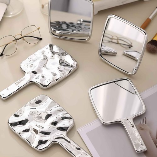 Geetery 12pcs Handheld Mirror Bulk Water Ripples Hand Mirror with Handle for Make up Square Silver Small for Cosmetic Bathroom Home Barber Salon Travel Portable Beauty School Gift