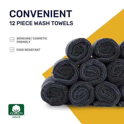 Luxury 100% Cotton Washcloths - Pack of 12, Extra Soft & Fluffy, Quick Dry & Super Absorbent, Hotel Quality, Small Hand Towel Set for Gym, Salon, Spa & Home, White / Charcoal Gray - 13" x 13"