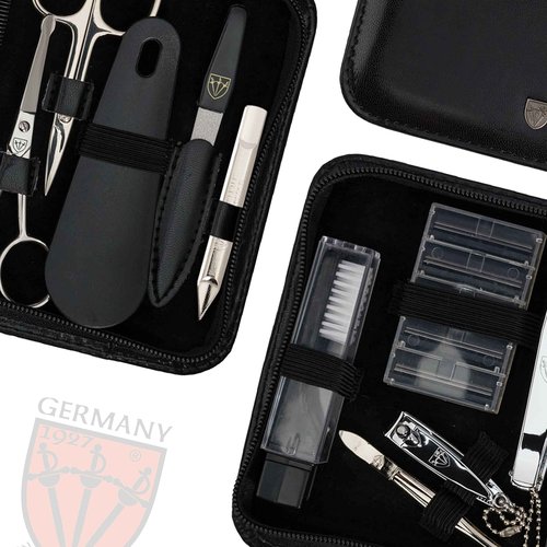 3 Swords Germany - brand quality 12 piece manicure pedicure grooming kit set for professional finger & toe nail care tweezers file clipper fashion leather case in gift box, Made by 3 Swords (33514)
