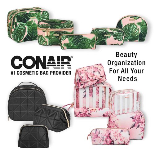 Conair Makeup Beauty Case, Cosmetic Case, with Expandable Shelves and Locking Latch, in Black Print, London SOHO New York for Conair