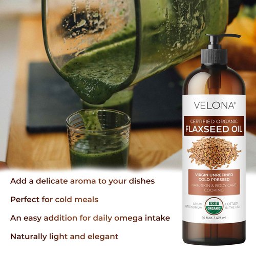 velona USDA Certified Organic Flaxseed Oil - 32 Fl Oz | 100% Pure and Natural Carrier Oil | Unrefined, Cold Pressed |Body, Face & Skin Care | Use Today - Enjoy Results…