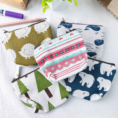 Koogel 5PCS Coin Purses, Canvas Zipper Change Purses Small Zipper Pouch 5 Styles Mini Canvas Purse Pouch Small Cosmetic Bag for Travel Women