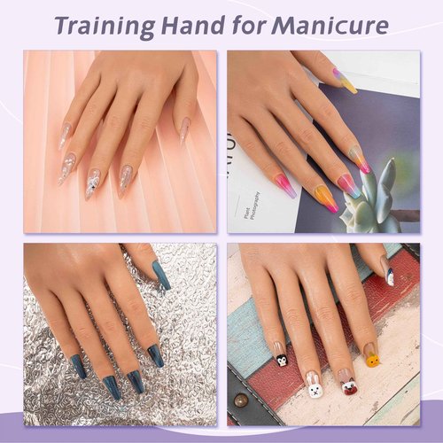 Veikmv Practice Hand for Acrylic Nails,Realistic Silicone Professional Mannequin Hand,with Flexible Fingers for Acrylic Nails,Nail Art Training,Ideal Practice Tool for Manicure Beginners