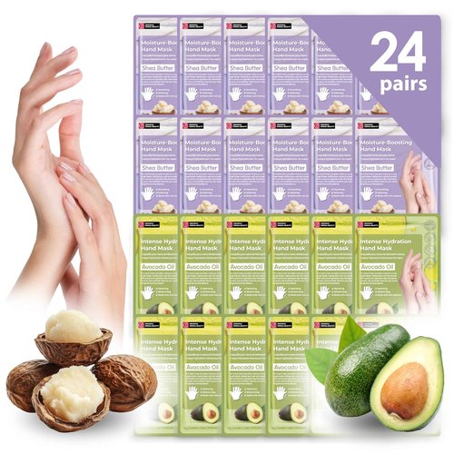 Innerest 24 PK Original Derma Beauty Hand Mask Bulk Moisturizing Hand Gloves for Dry Hands Nail Care Essential, Best Holiday Gift Idea, Stocking Stuffers, Self Care Gift Women (Shea Butter + Avocado)