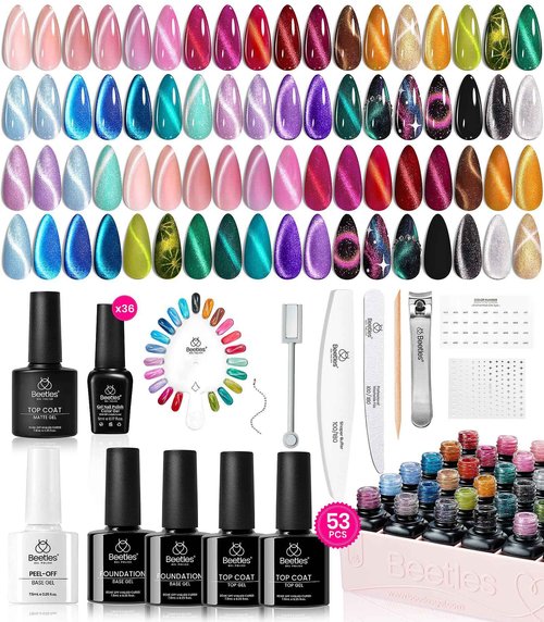 Beetles Cat Eye Gel Nail Polish Set - 36 Colors Gift Spree Red Purple Brown Green Burgundy Magnetic Christmas Gel Polish Kit Base Glossy Matte Top Coat Soak off UV DIY Salon Nail Art Gift for Women