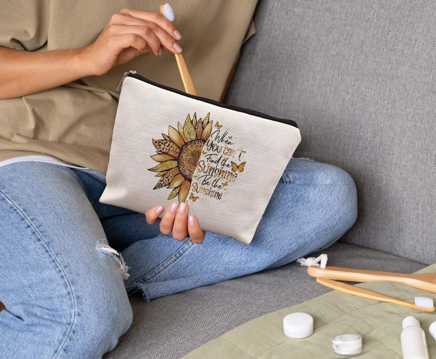 uinwk Positive affirmations makeup bag,sunflower makeup bag,sunflower gifts for women,sunshine makeup bag,inspirational gift for women sister daughter best friend