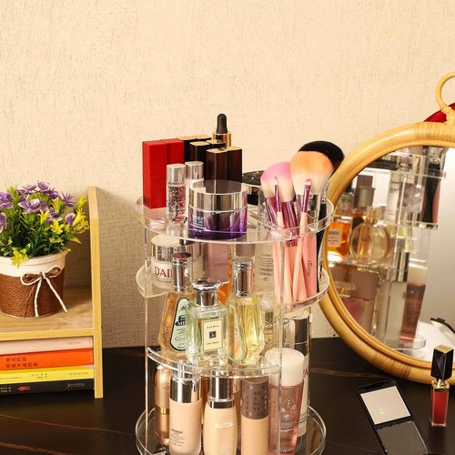 Clear Rotating Makeup Organizer for Vanity,Adjustable Skincare Organizer Countertop,Cosmetic Display Cases for Beauty,Skin Care,Spinning Makeup Stand,Make up Storage Organizer and Perfume organizer