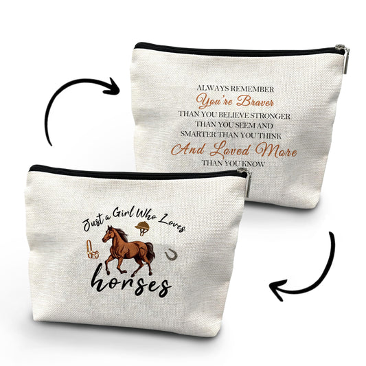 NATSUNO Horses Makeup Bag,Just A Girl Who Loves Horses Make Up Bag,Girls Makeup Bag,Makeup Bag For Girls,Horses Cosmetic Bag,Gifts For Horse Lovers,Horse Gifts For Girls,Inspirational Gifts