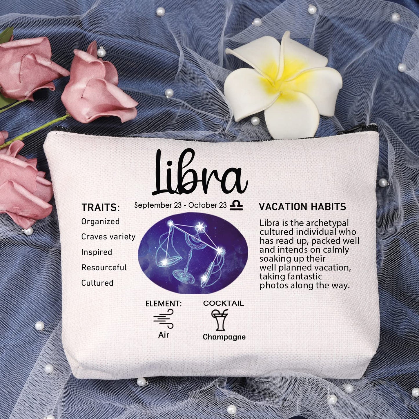 LEVLO 12 Constellation Travel Toiletry Bags 12 Zodiac Cosmetic Makeup Bag Christmas Mother's Day Birthday Gifts(Libra)