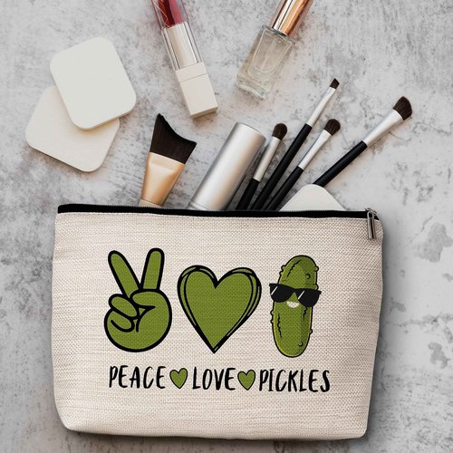 Peace Love Pickles Small Makeup Bag Pickle Lover Makeup Travel Toiletry Bags Funny Friendship Gifts for Women Pickle Lovers Girls Teens Sister-A01