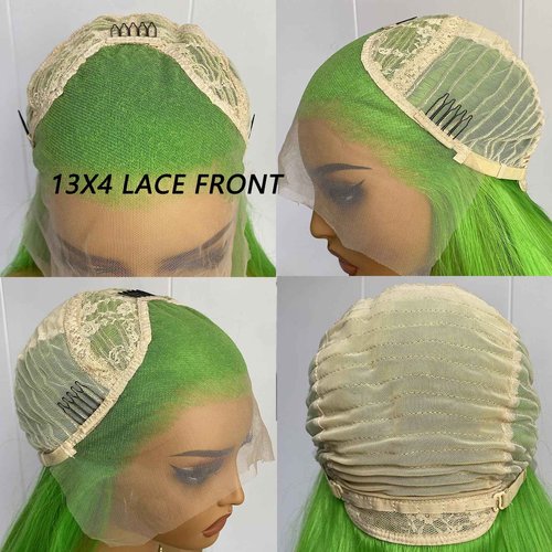 RONGDUOYI Green Long Wavy Synthetic Lace Front Wigs for Women with Side Part Pre Plucked Loose Wave Wig Heat Friendly Fiber Hair Halloween Costume Cosplay Wig 24Inch