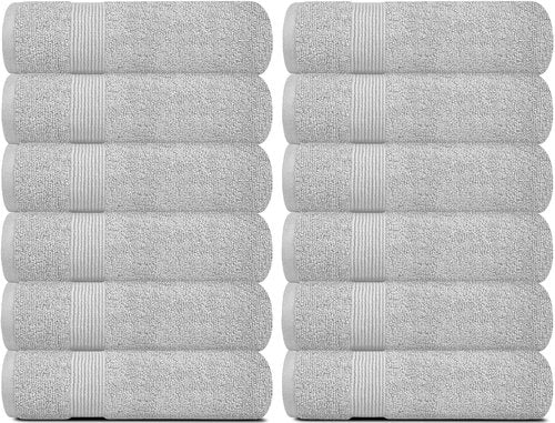 White Classic Resort Collection Soft Washcloth Face & Body Towel Set | 12x12 Luxury Hotel Plush & Absorbent Cotton Washclothes [12 Pack, Dolphin Grey]