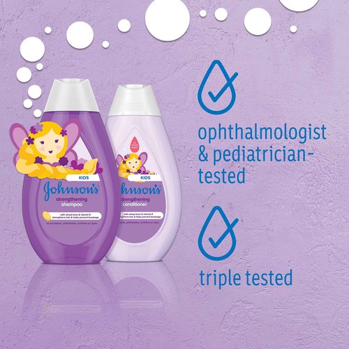 Johnson's Strengthening Tear-Free Kids' Conditioner with Vitamin E Strengthens & Helps Prevent Breakage, Paraben-, Sulfate- & Dye-Free, Hypoallergenic & Gentle on Toddler Hair, 13.6 fl. oz