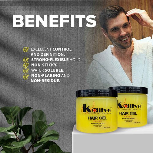 KALIVE Men's Hair Styling Gel 16 oz, (2-pack), Strong-Hold and Light Shine all day, Mens Hair Product fresh scent No Flaking or Alcohol