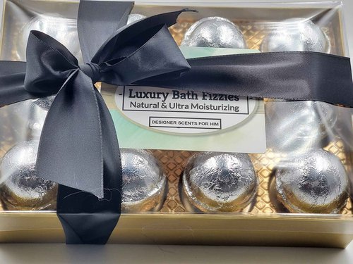 Spa Pure Designer Bath Bombs - for Men, Natural, Organic, large bathbombs, 12 Designer Scents for Men, Elegant Bath Bomb Gift Set (2.5 oz each)