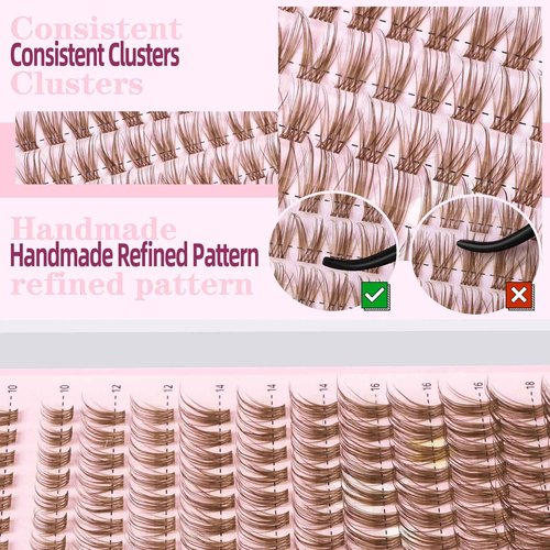 Uilulu Brown Lash Clusters Kit 10-18mm Wispy Lash Clusters D Curl Eyelash Clusters, DIY Lash Extension Kit with Lash Bond & Seal, Lash Glue Remover, Lash Tweezers