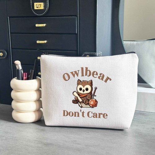 WCGXKO BG3 Gift for Game Owlbear Don't Care Zipper Pouch Makeup Bag (B-Owlbear), beige