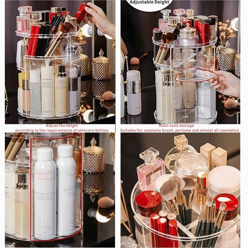 Clear Rotating Makeup Organizer for Vanity,Adjustable Skincare Organizer Countertop,Cosmetic Display Cases for Beauty,Skin Care,Spinning Makeup Stand,Make up Storage Organizer and Perfume organizer