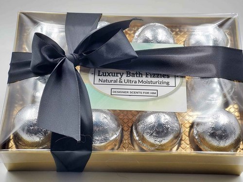 Spa Pure Designer Bath Bombs - for Men, Natural, Organic, large bathbombs, 12 Designer Scents for Men, Elegant Bath Bomb Gift Set (2.5 oz each)