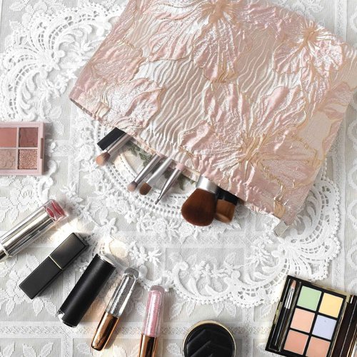 KeYaMee Makeup Bag Travel Cosmetic Bags for Purse Women Organizer Pouch Toiletry Bags with Zipper Large Capacity 035pinkflower