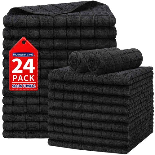 HOMERHYME Salon Towels, 24 Pack Black Hand Towels for Bathroom, 16 x 27 Inches Bulk Quick Dry Absorbent Microfiber Hair Towel, Bathroom Towels for Gym Spa Barber Pedicure Makeup & Beauty